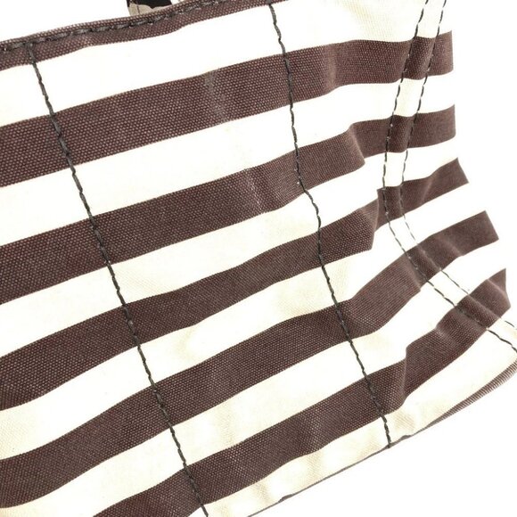 PRADA Canapa logo border Bag Tote Bag Hand Bag Canvas Brown/White - Picture 5 of 15